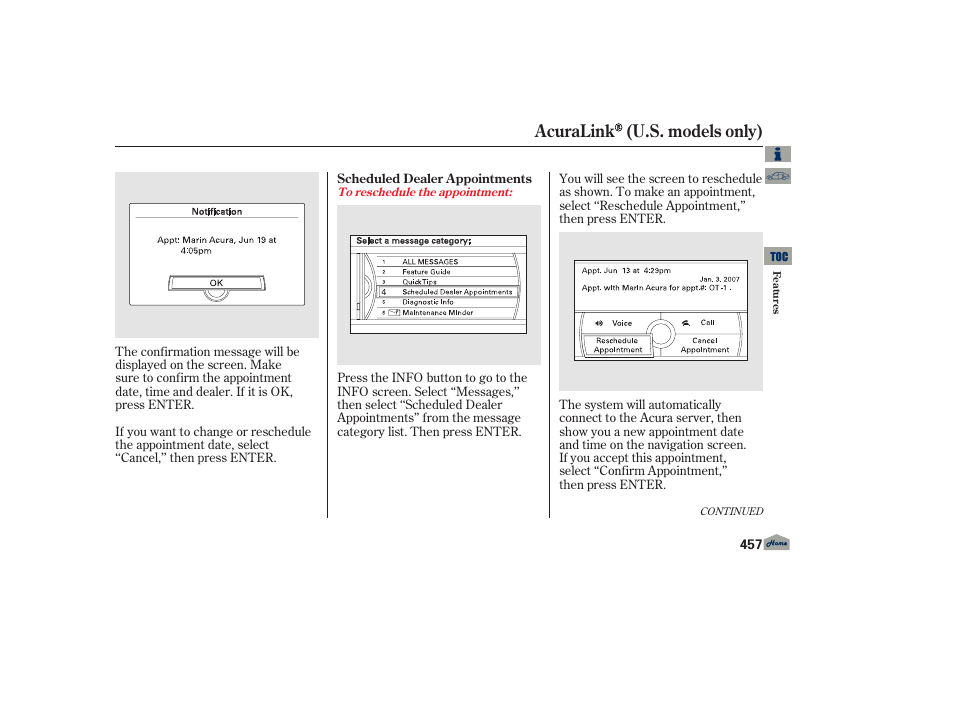 Acuralink (u.s. models only) | Acura 2013 TL User Manual | Page 461 / 650