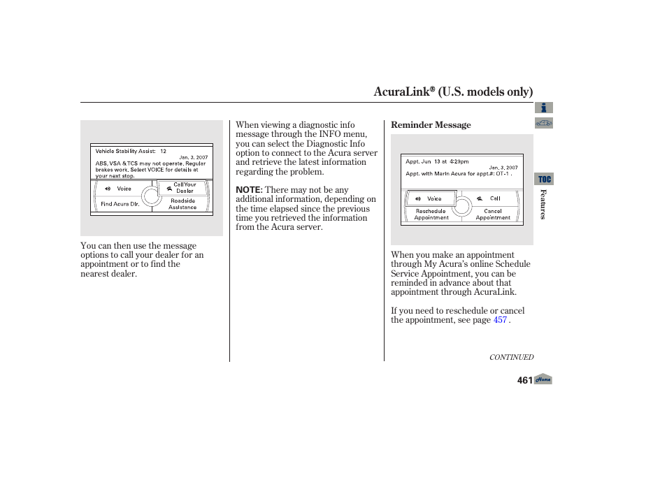 Acuralink (u.s. models only) | Acura 2013 TL User Manual | Page 465 / 650