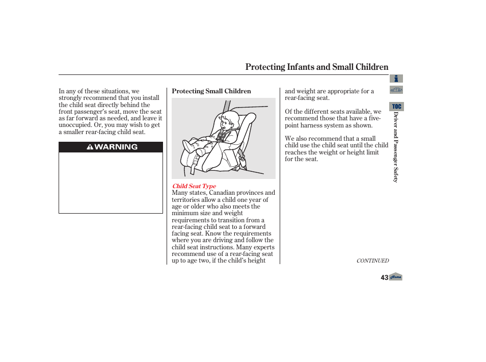 Protecting infants and small children | Acura 2013 TL User Manual | Page 47 / 650