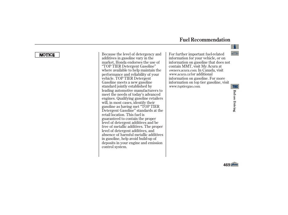 Fuel recommendation | Acura 2013 TL User Manual | Page 473 / 650