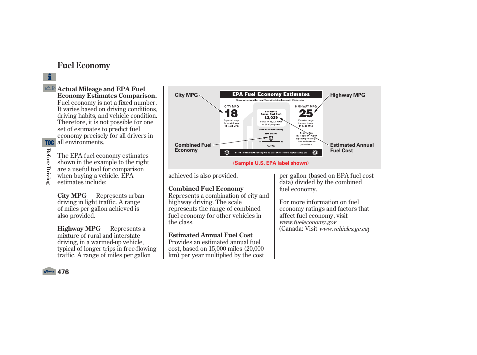 Fuel economy | Acura 2013 TL User Manual | Page 480 / 650