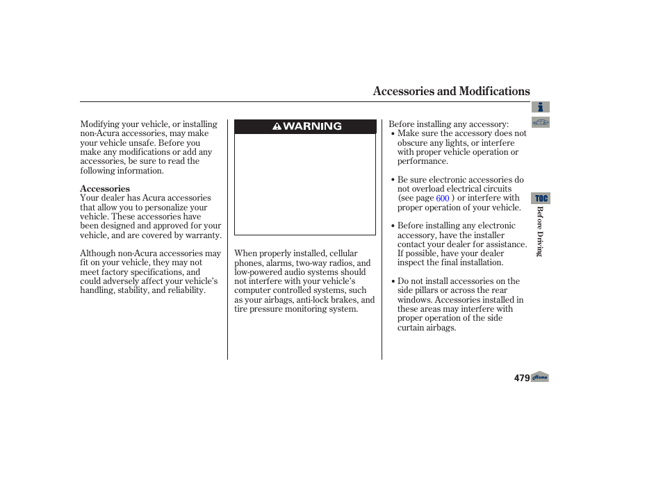 Accessories and modifications | Acura 2013 TL User Manual | Page 483 / 650