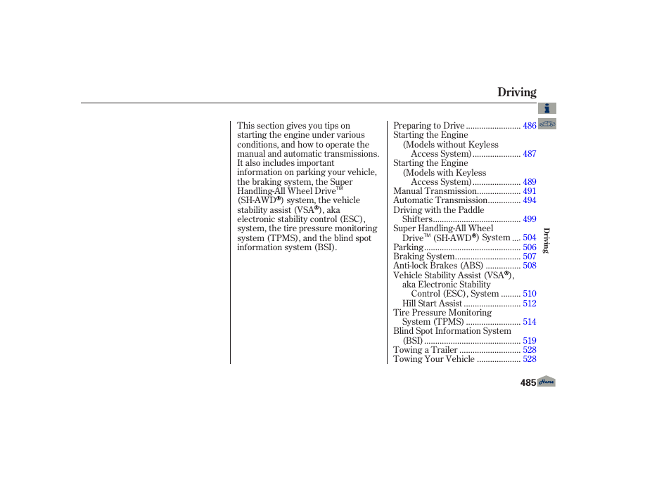 Driving | Acura 2013 TL User Manual | Page 489 / 650
