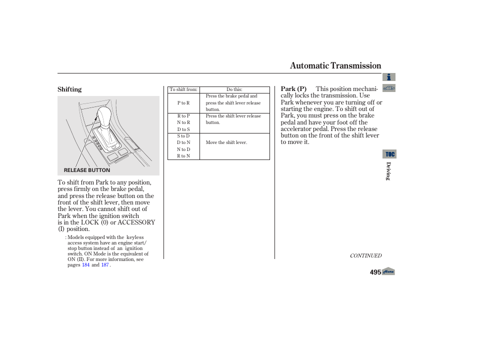 Automatic transmission, 2013 tl | Acura 2013 TL User Manual | Page 499 / 650