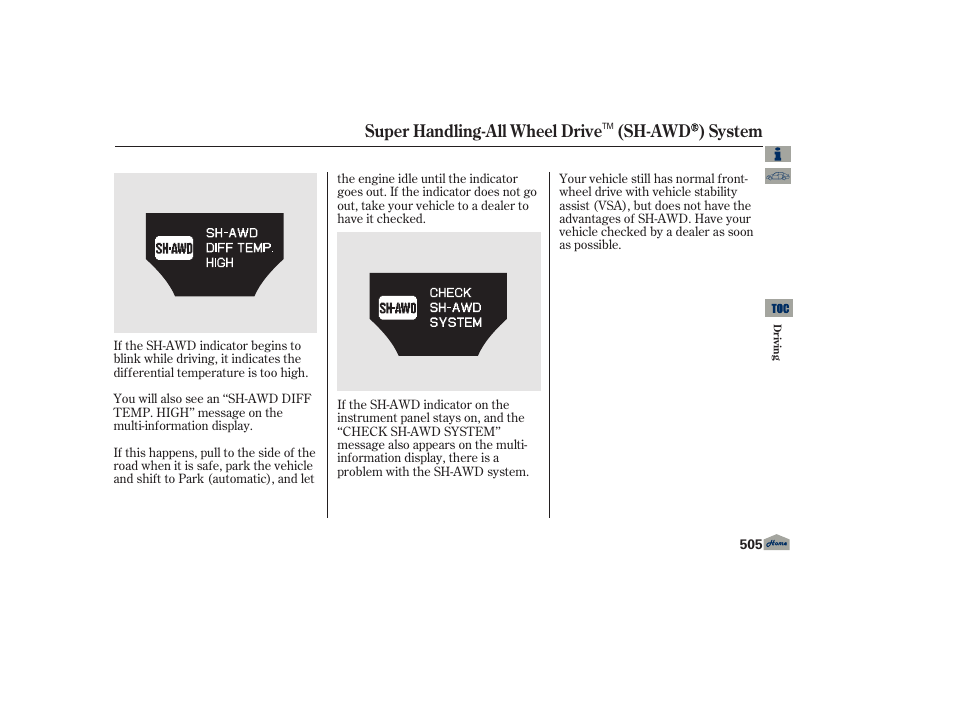 Super handling-all wheel drive (sh-awd ) system | Acura 2013 TL User Manual | Page 509 / 650