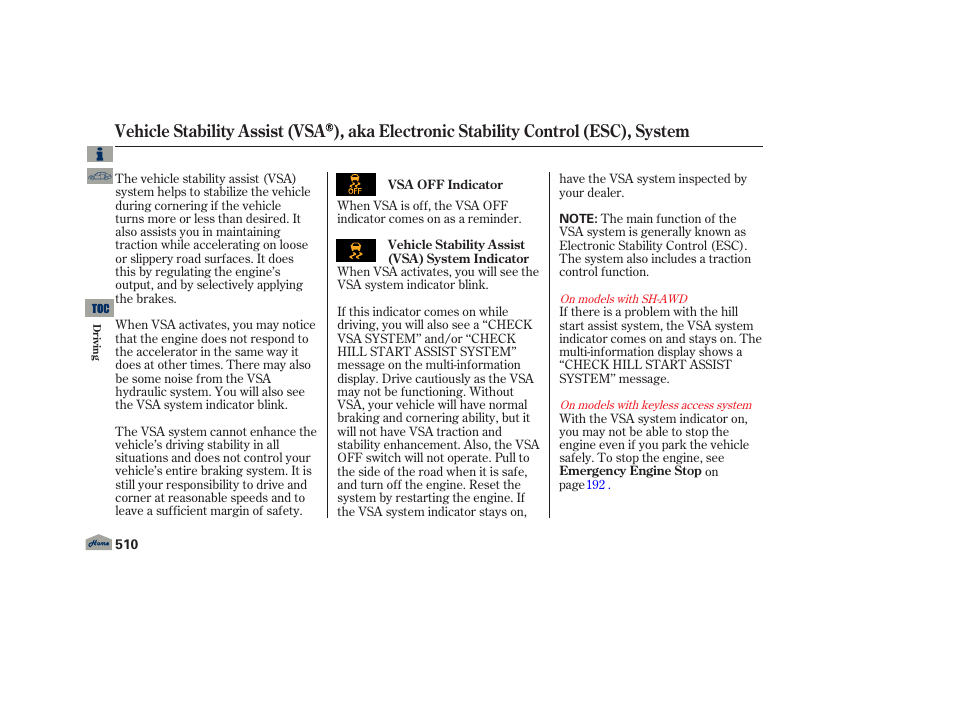Vsa (esc) | Acura 2013 TL User Manual | Page 514 / 650