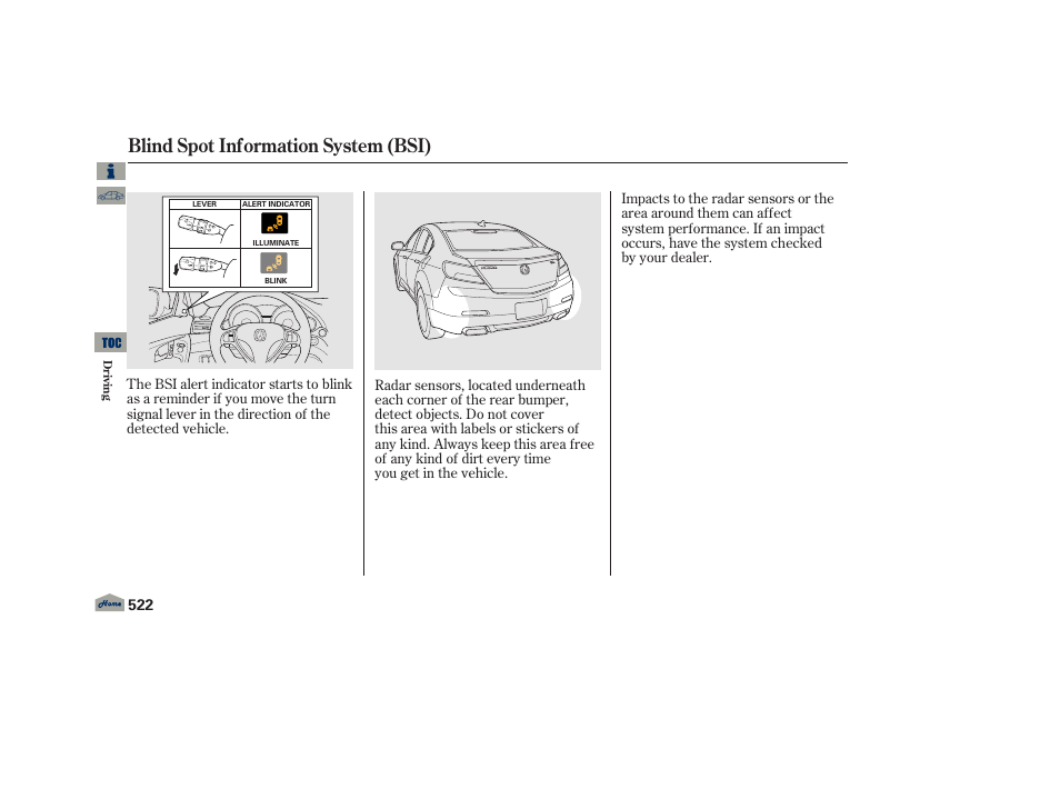 P. 522, Blind spot information system (bsi), 2013 tl | Acura 2013 TL User Manual | Page 526 / 650