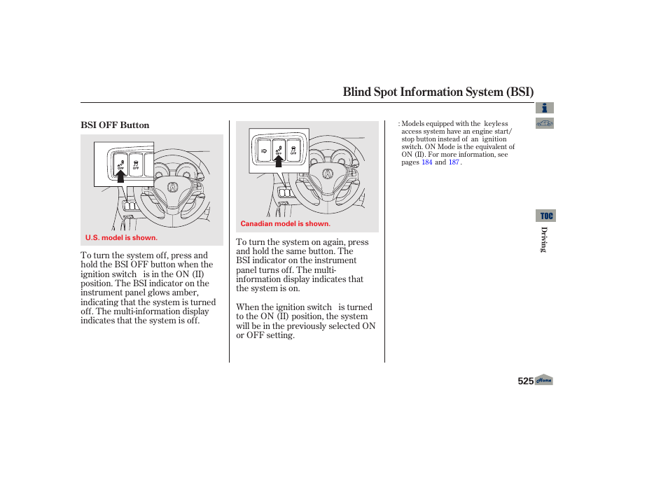 Blind spot information system (bsi) | Acura 2013 TL User Manual | Page 529 / 650