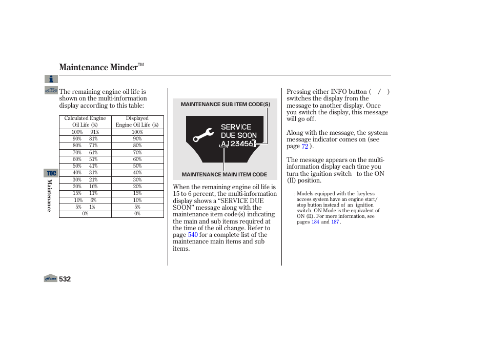 Maintenance minder | Acura 2013 TL User Manual | Page 536 / 650