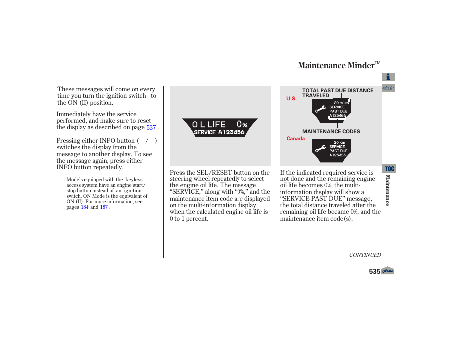 Maintenance minder | Acura 2013 TL User Manual | Page 539 / 650