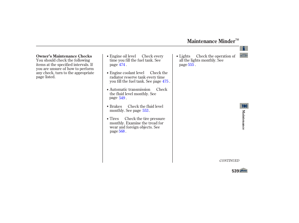 Maintenance minder | Acura 2013 TL User Manual | Page 543 / 650
