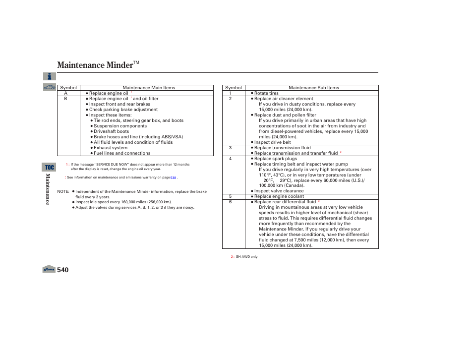 Maintenance minder, 2013 tl | Acura 2013 TL User Manual | Page 544 / 650