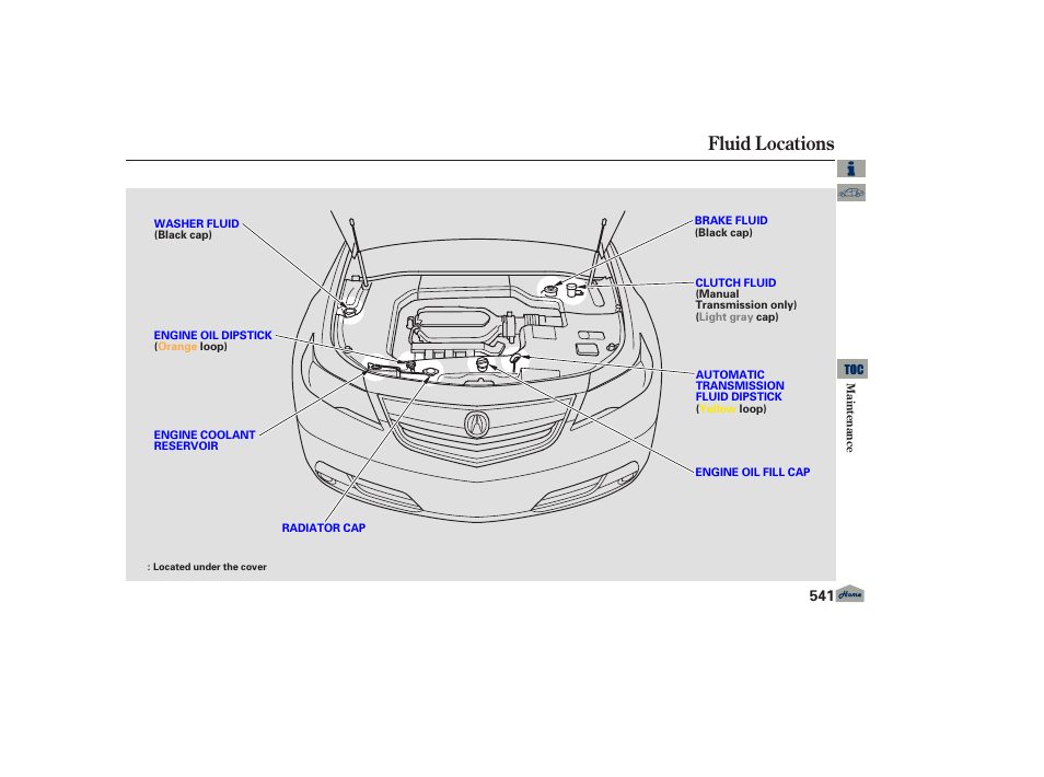 Fluid locations, 2013 tl | Acura 2013 TL User Manual | Page 545 / 650