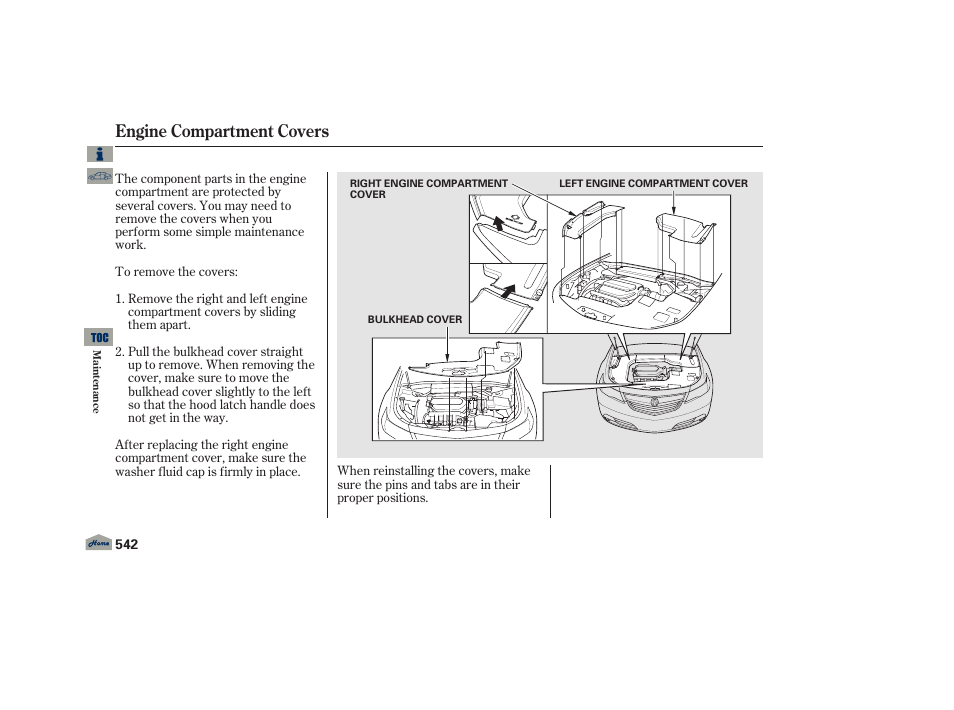 Engine compartment covers | Acura 2013 TL User Manual | Page 546 / 650
