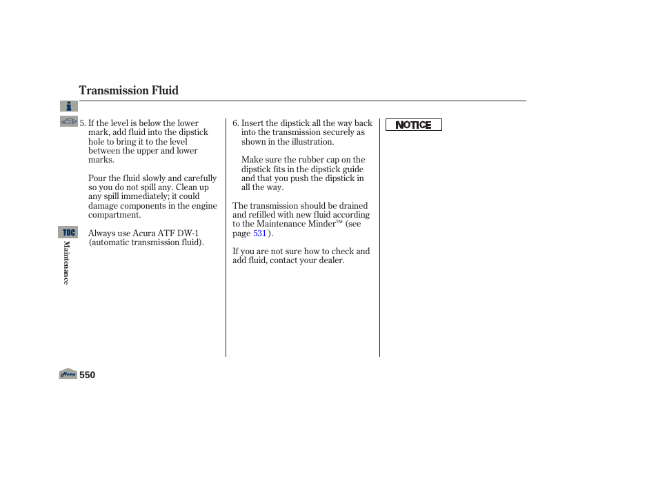 Transmission fluid | Acura 2013 TL User Manual | Page 554 / 650