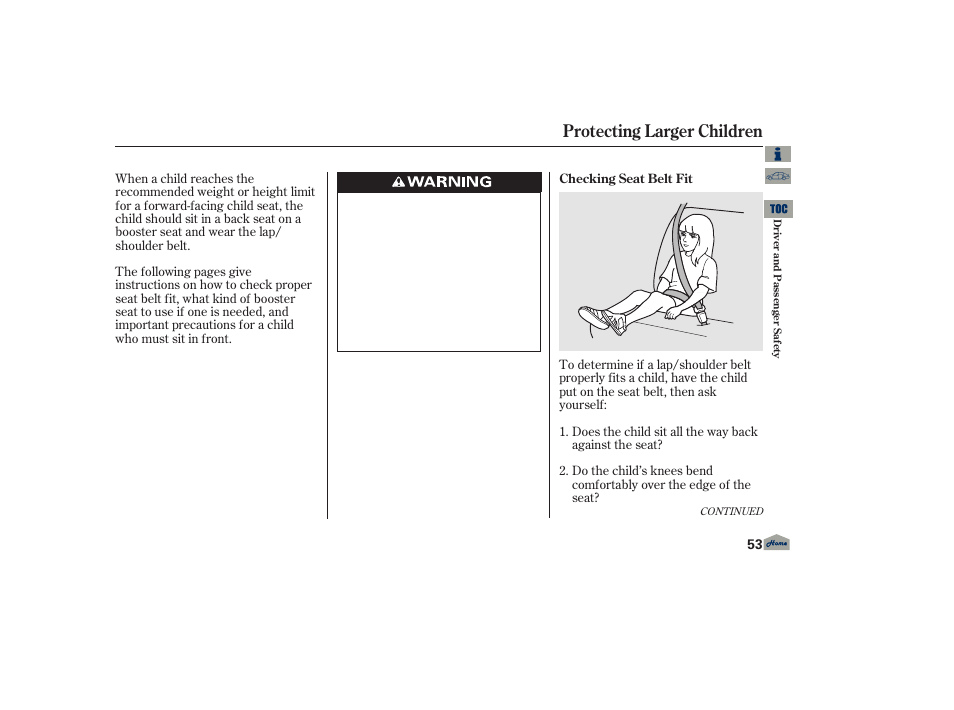 Protecting larger children | Acura 2013 TL User Manual | Page 57 / 650