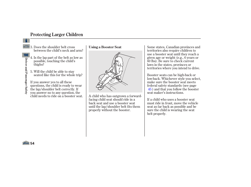 Protecting larger children | Acura 2013 TL User Manual | Page 58 / 650