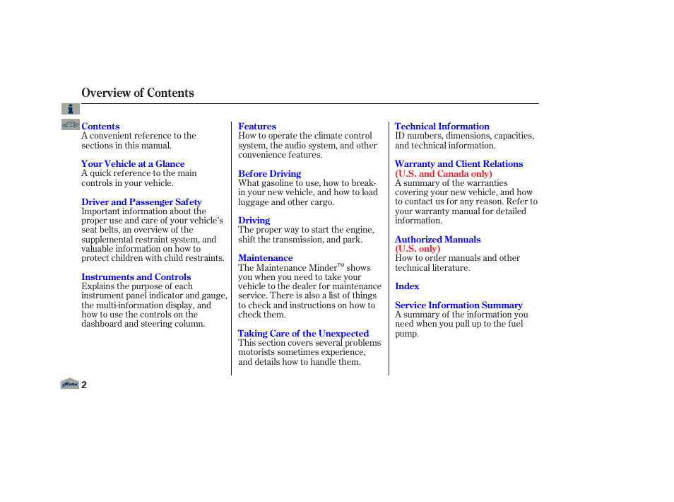Overview of contents | Acura 2013 TL User Manual | Page 6 / 650