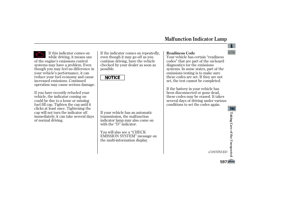Malfunction indicator lamp | Acura 2013 TL User Manual | Page 601 / 650