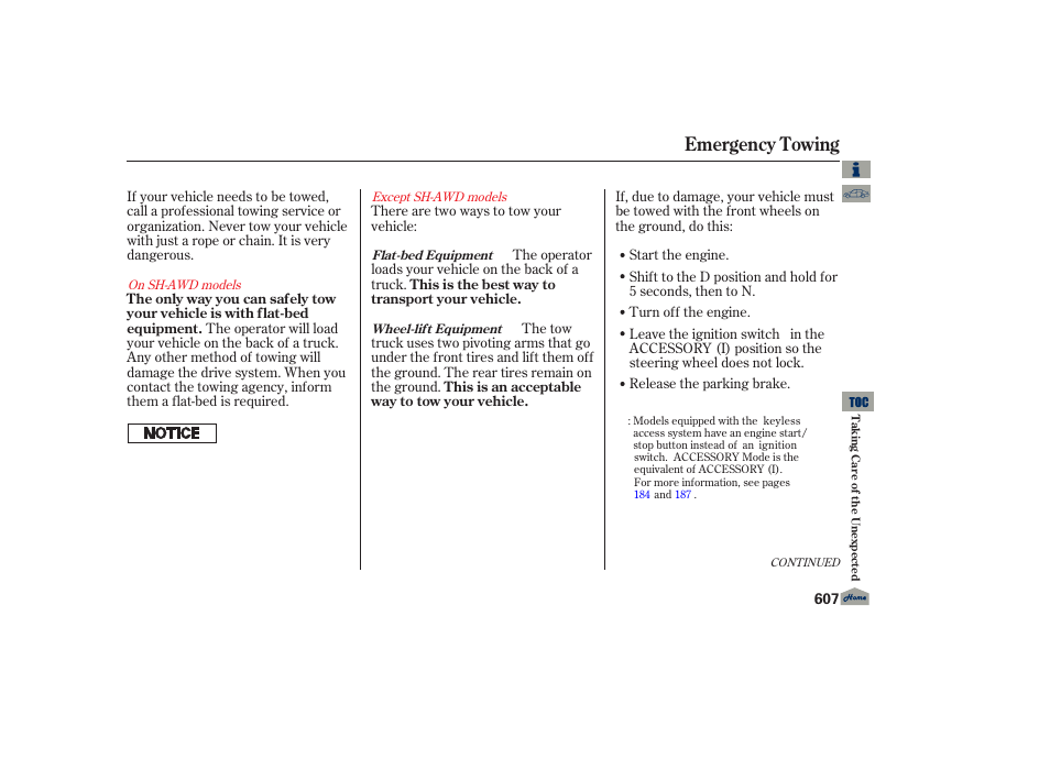 Emergency towing | Acura 2013 TL User Manual | Page 611 / 650