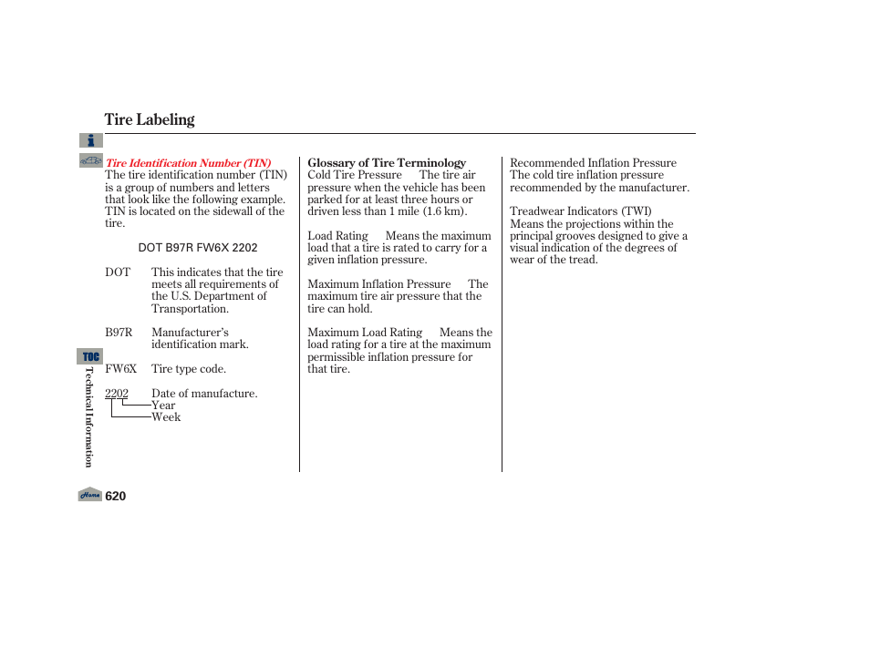 Tire labeling | Acura 2013 TL User Manual | Page 624 / 650