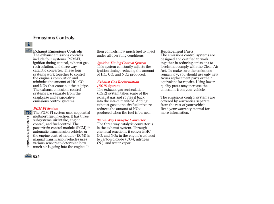 Emissions controls | Acura 2013 TL User Manual | Page 628 / 650