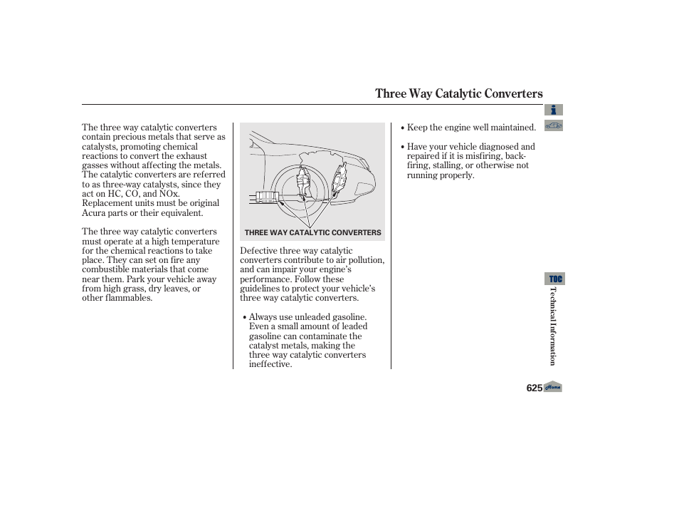 Threeway catalytic converters, Three way catalytic converters | Acura 2013 TL User Manual | Page 629 / 650