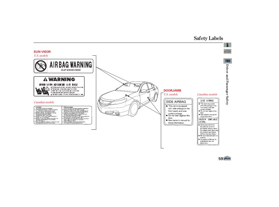 Safety labels | Acura 2013 TL User Manual | Page 63 / 650
