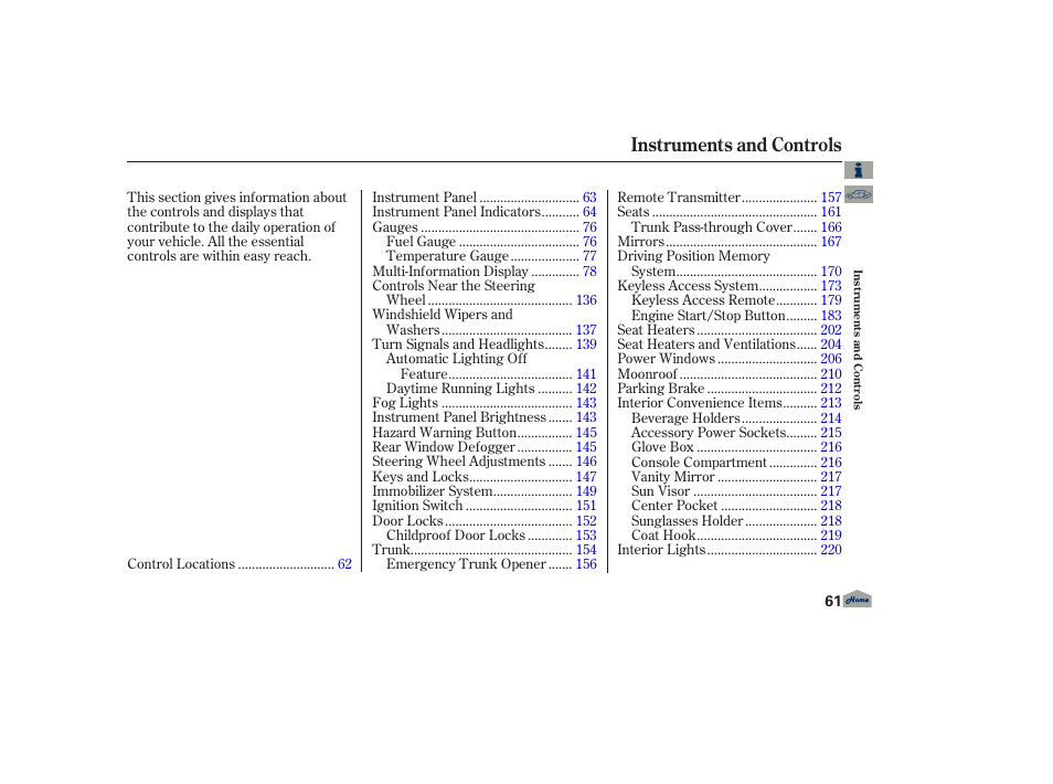 Instruments and controls | Acura 2013 TL User Manual | Page 65 / 650