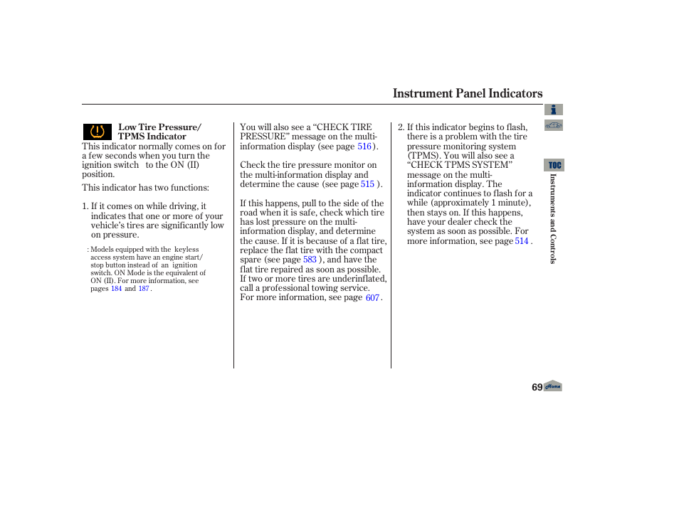 Instrument panel indicators | Acura 2013 TL User Manual | Page 73 / 650