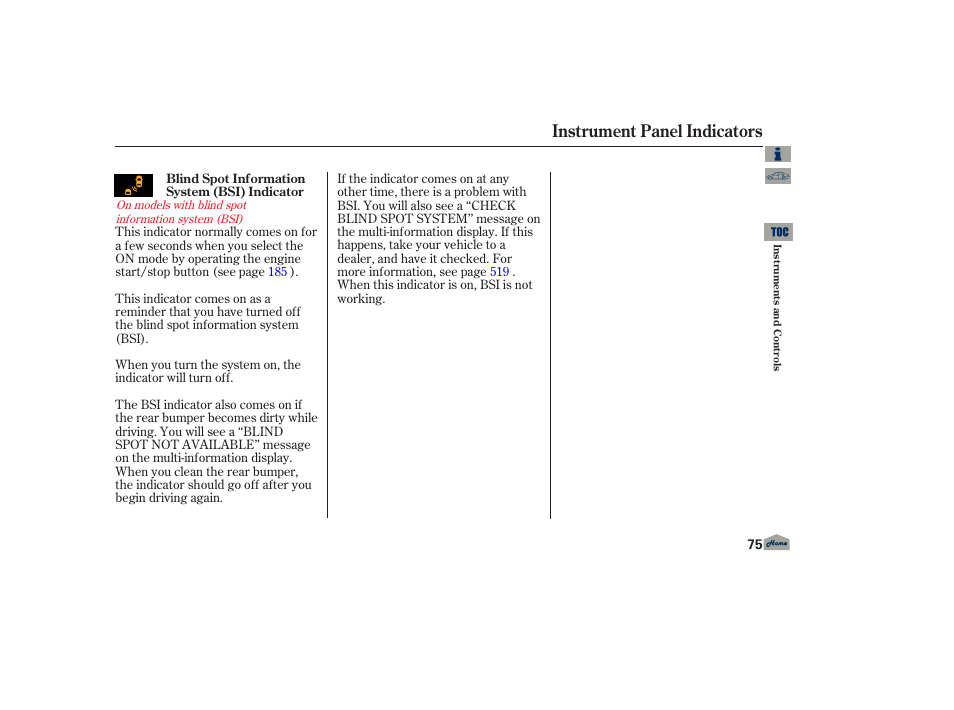 Instrument panel indicators | Acura 2013 TL User Manual | Page 79 / 650