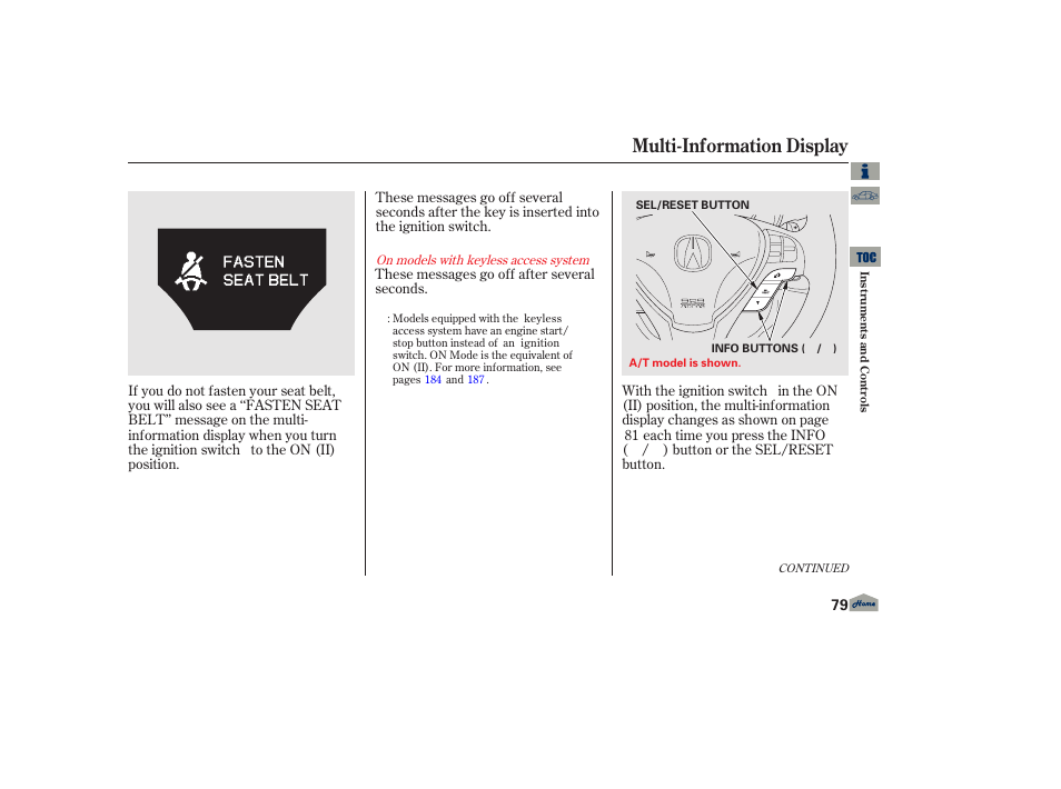 Multi-information display | Acura 2013 TL User Manual | Page 83 / 650