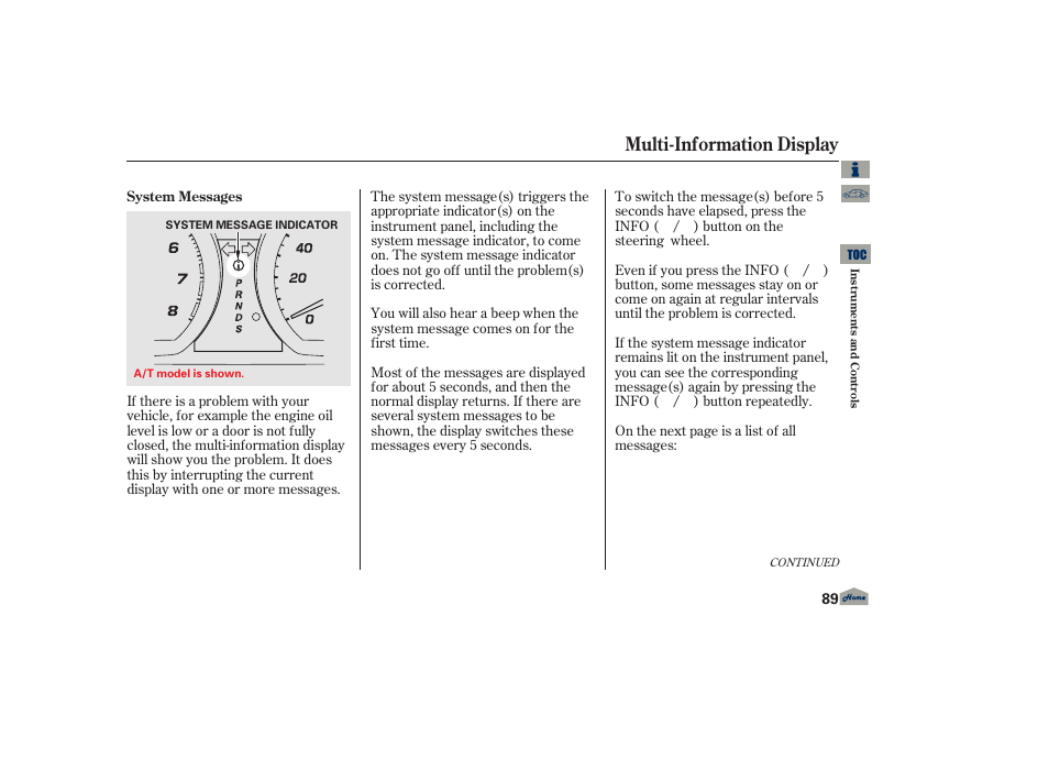 Multi-information display | Acura 2013 TL User Manual | Page 93 / 650
