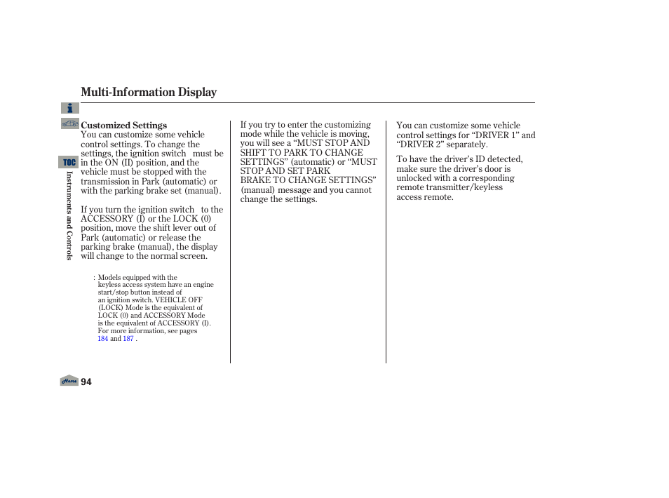 Multi-information display | Acura 2013 TL User Manual | Page 98 / 650