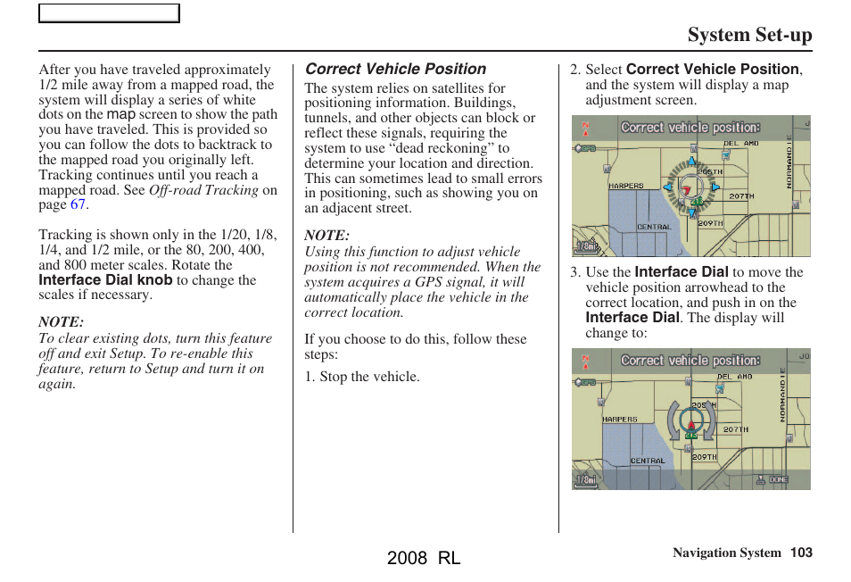 System set-up, 2008 rl | Acura 2008 RL Navigation User Manual | Page 103 / 162