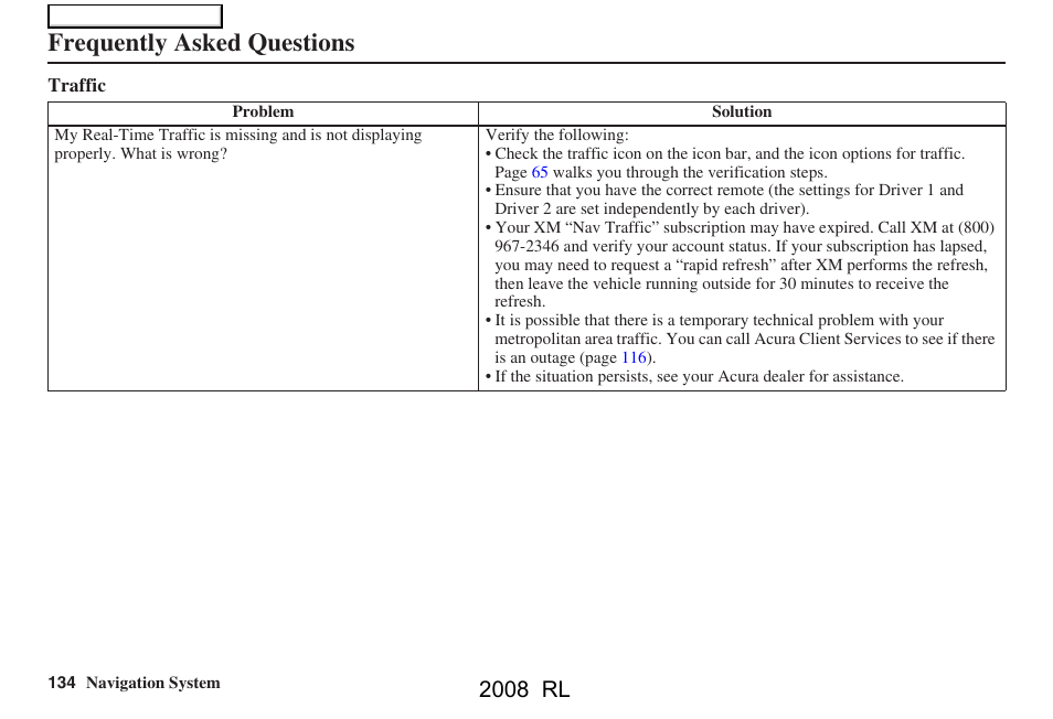 Frequently asked questions, 2008 rl | Acura 2008 RL Navigation User Manual | Page 134 / 162