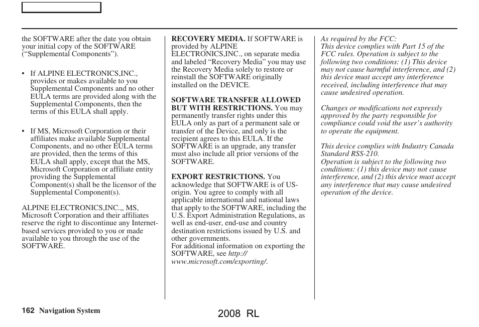 2008 rl | Acura 2008 RL Navigation User Manual | Page 162 / 162