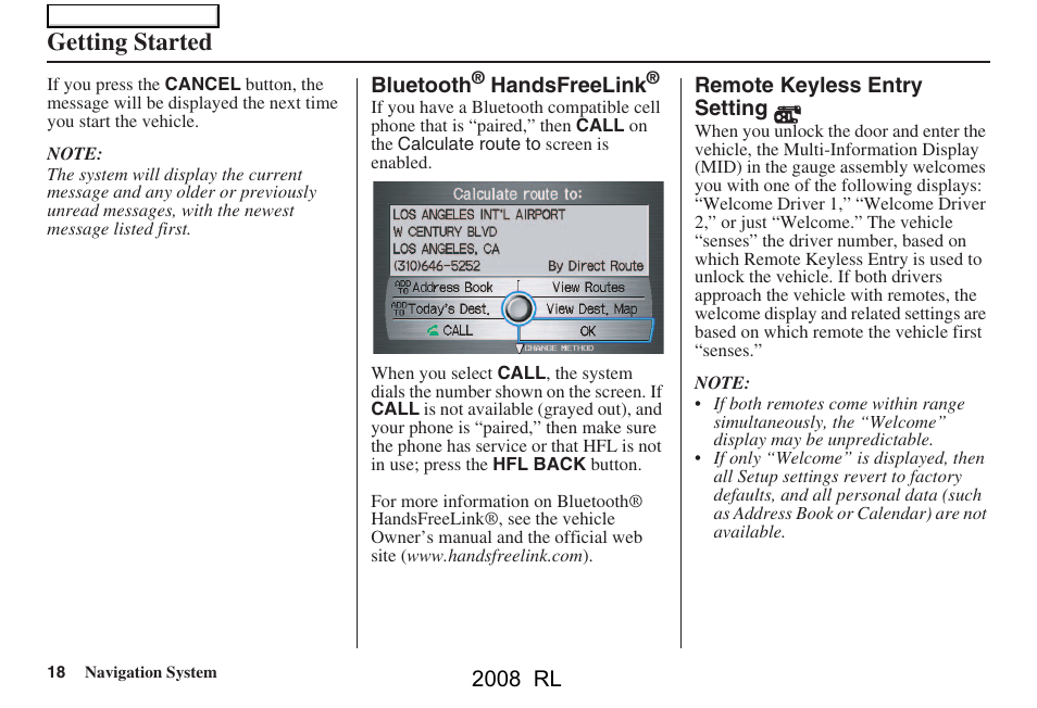 Getting started | Acura 2008 RL Navigation User Manual | Page 18 / 162