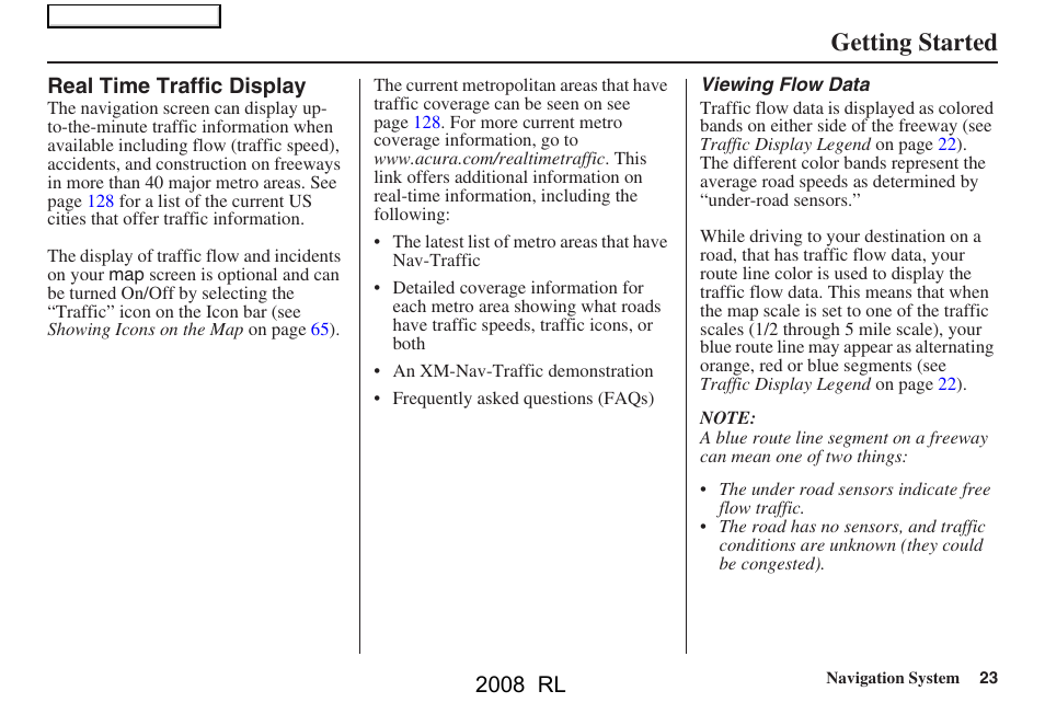 Getting started, 2008 rl | Acura 2008 RL Navigation User Manual | Page 23 / 162