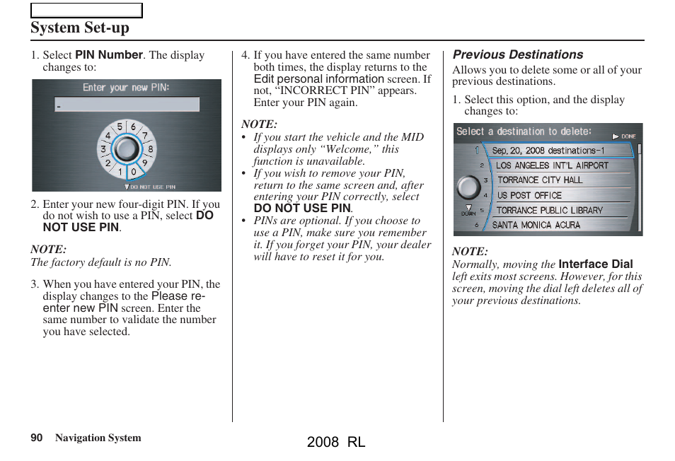 System set-up, 2008 rl | Acura 2008 RL Navigation User Manual | Page 90 / 162