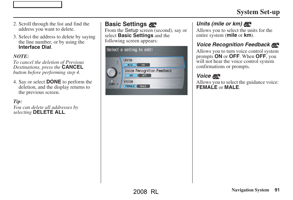 System set-up, 2008 rl | Acura 2008 RL Navigation User Manual | Page 91 / 162