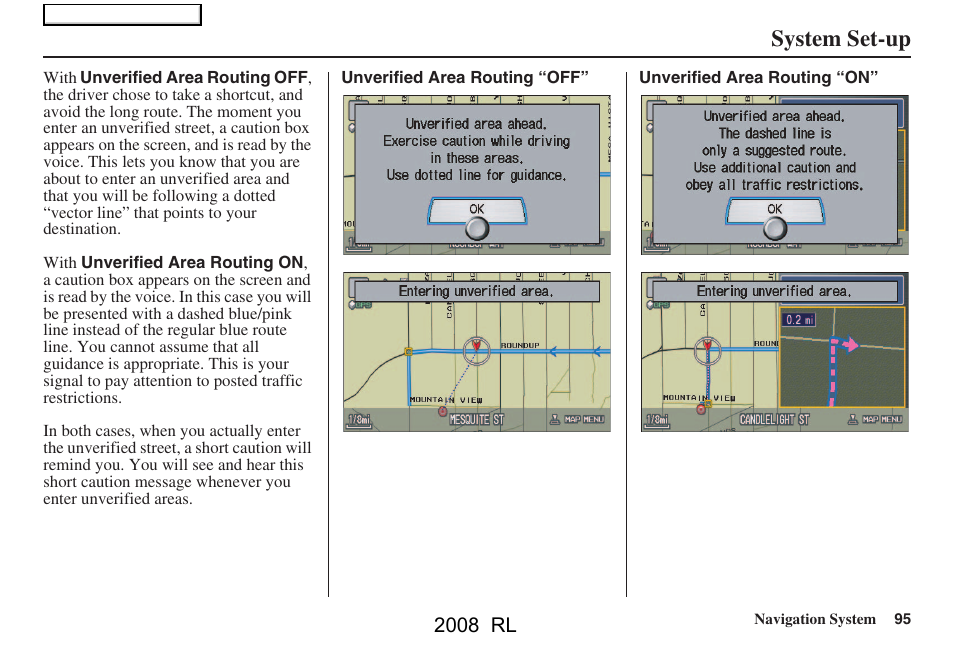 System set-up, 2008 rl | Acura 2008 RL Navigation User Manual | Page 95 / 162