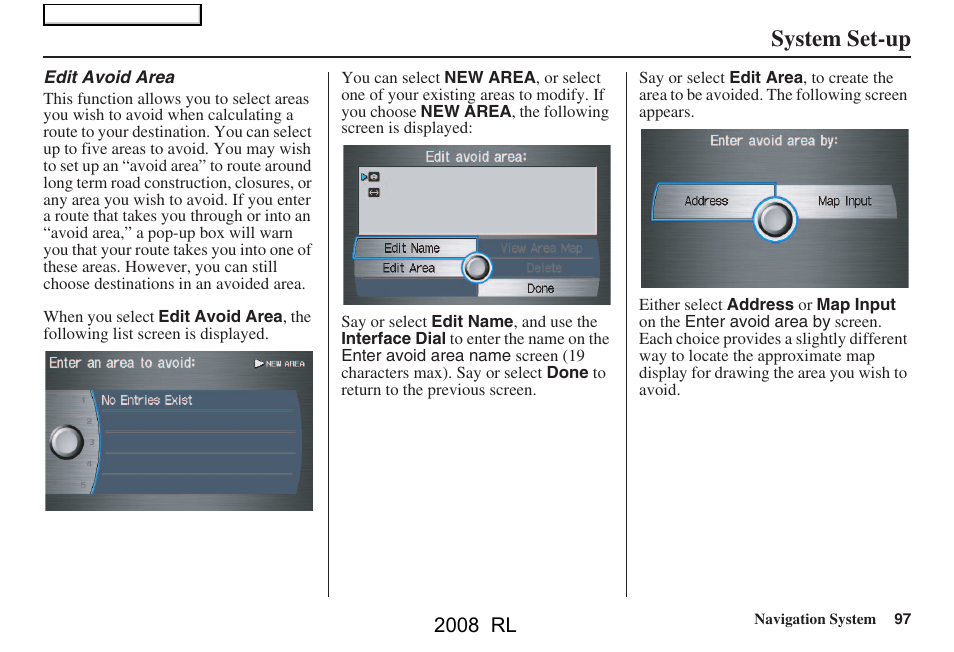 System set-up, 2008 rl | Acura 2008 RL Navigation User Manual | Page 97 / 162