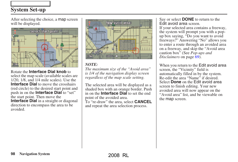 System set-up, 2008 rl | Acura 2008 RL Navigation User Manual | Page 98 / 162