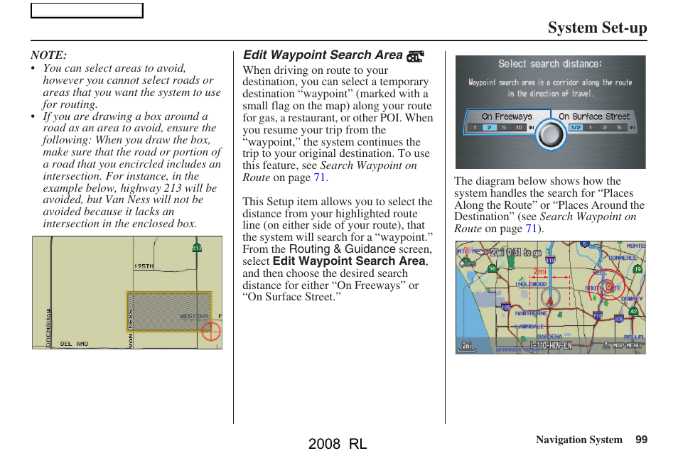 System set-up, 2008 rl | Acura 2008 RL Navigation User Manual | Page 99 / 162