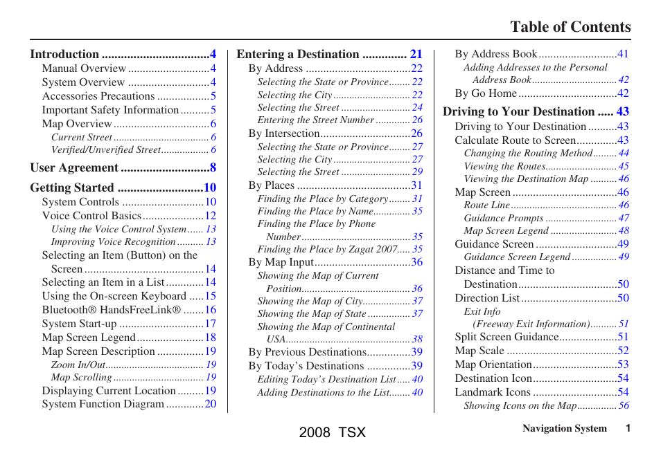 Acura 2008 TSX Navigation User Manual | 137 pages