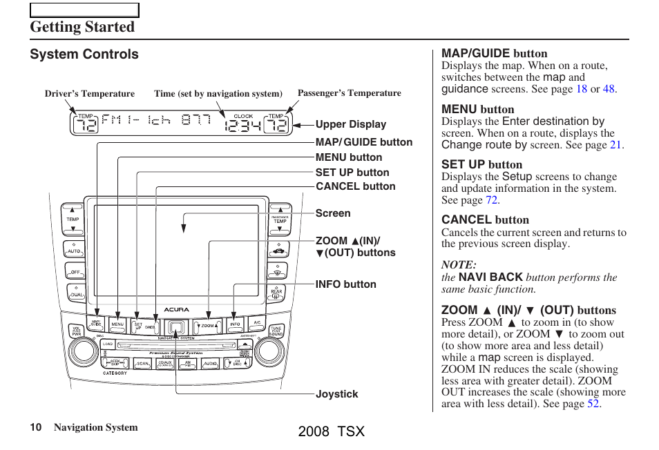 Getting started, 2008 tsx | Acura 2008 TSX Navigation User Manual | Page 10 / 137
