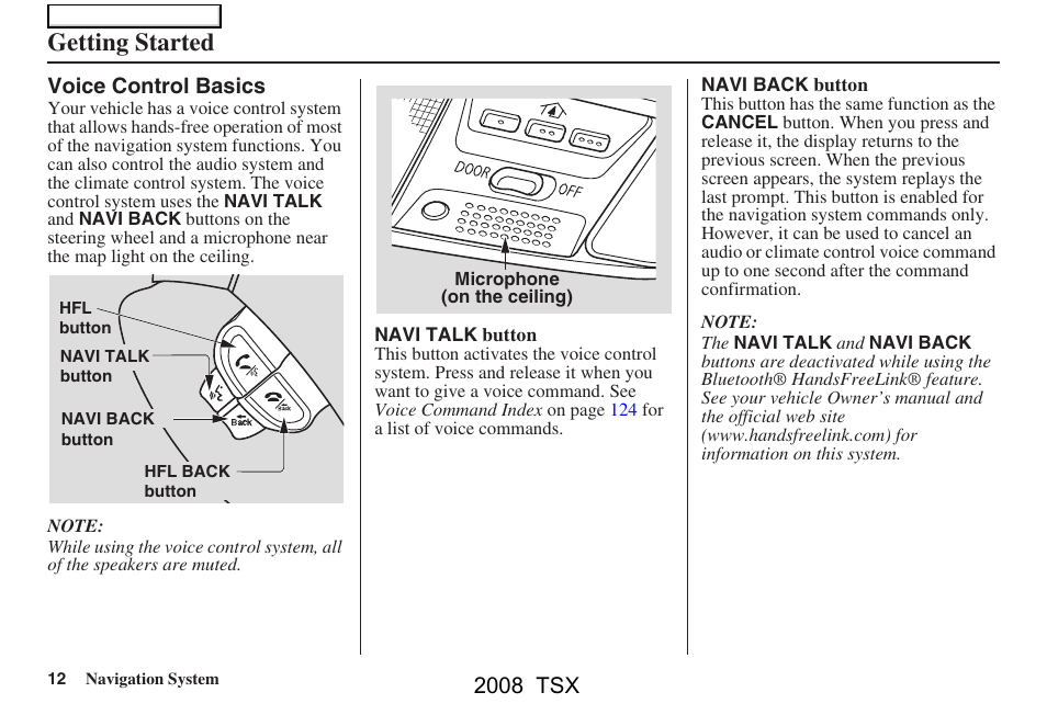 Getting started, 2008 tsx | Acura 2008 TSX Navigation User Manual | Page 12 / 137