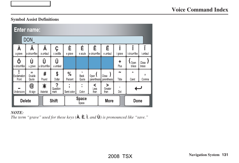 Voice command index | Acura 2008 TSX Navigation User Manual | Page 131 / 137