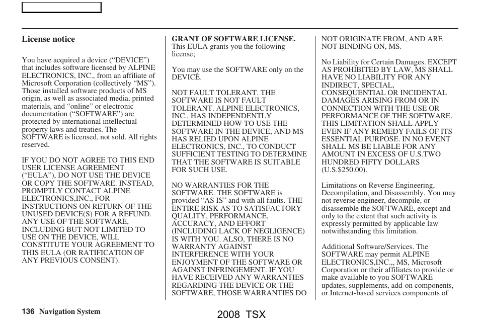 2008 tsx | Acura 2008 TSX Navigation User Manual | Page 136 / 137